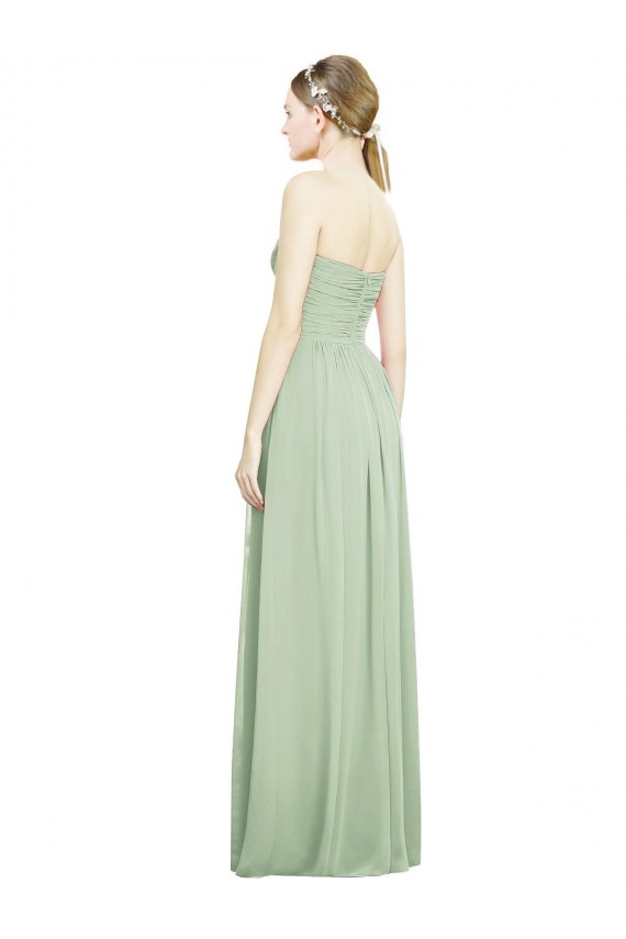 Beste Salbeigrün A-Linien Trägerlos Chiffon Lange Brautjungfernkleider