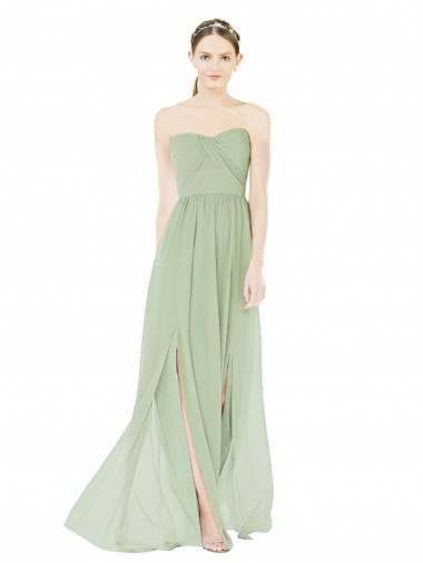 Beste Salbeigrün A-Linien Trägerlos Chiffon Lange Brautjungfernkleider