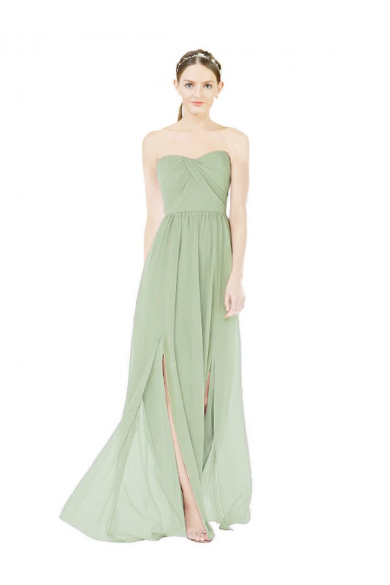 Beste Salbeigrün A-Linien Trägerlos Chiffon Lange Brautjungfernkleider