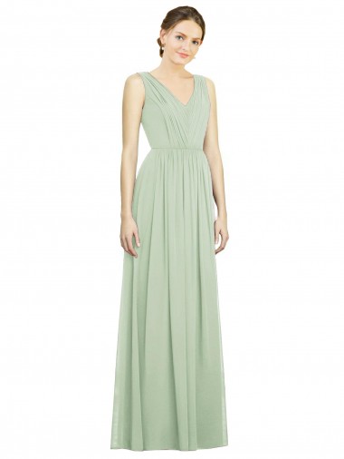 Beste Salbeigrün A-Linien V-Ausschnitt Chiffon Lange Brautjungfernkleider