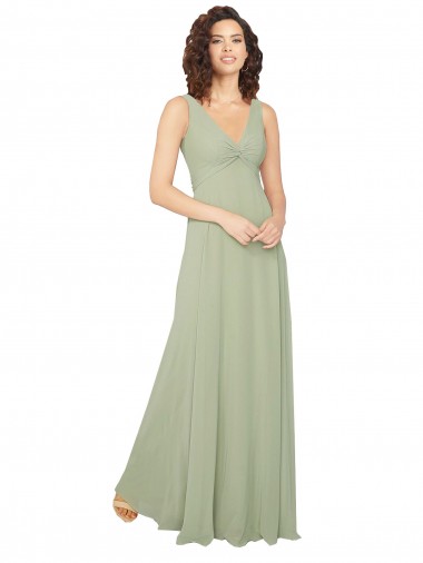 Beste Salbeigrün A-Linien V-Ausschnitt Chiffon Lange Brautjungfernkleider