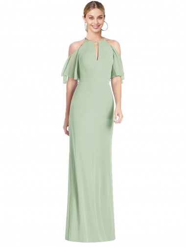 Beste Salbeigrün Meerjungfrau Neckholder Chiffon Lange Brautjungfernkleider