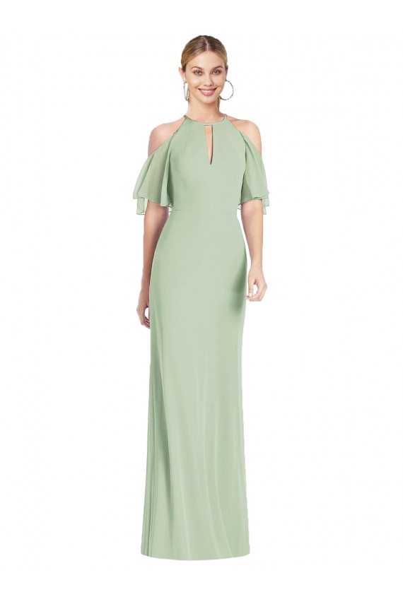 Beste Salbeigrün Meerjungfrau Neckholder Chiffon Lange Brautjungfernkleider