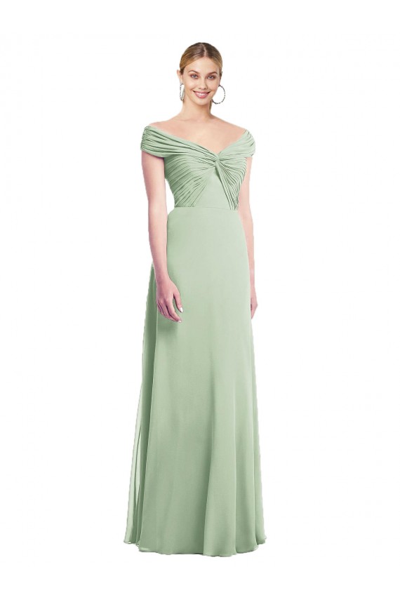 Beste Salbeigrün Trompete Off-Schulter Chiffon Lange Brautjungfernkleider