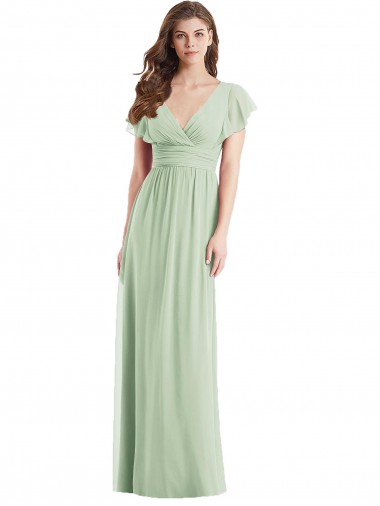 Beste Salbeigrün Trompete V-Ausschnitt Chiffon Lange Brautjungfernkleider