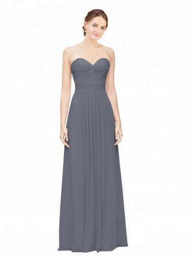 Beste Schiefergrau A-Linien Chiffon Lange Brautjungfernkleider