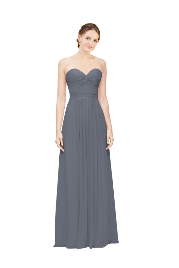 Beste Schiefergrau A-Linien Chiffon Lange Brautjungfernkleider