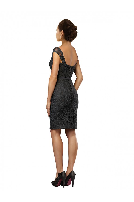 Beste Schiefergrau A-Linien Off-Schulter Knielang Chiffon Spitze Kurze Brautjungfernkleider / Cocktailkleider
