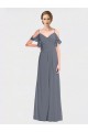 Beste Schiefergrau A-Linien Off-Schulter V-Ausschnitt Chiffon Lange Brautjungfernkleider