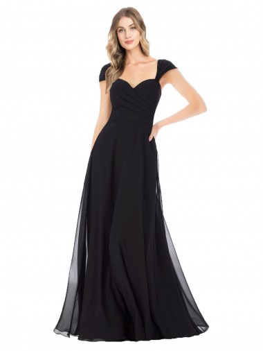 Beste Schwarz A-Linien Chiffon Lange Brautjungfernkleider