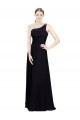 Beste Schwarz A-Linien Eine-Schulter Chiffon Lange Brautjungfernkleider