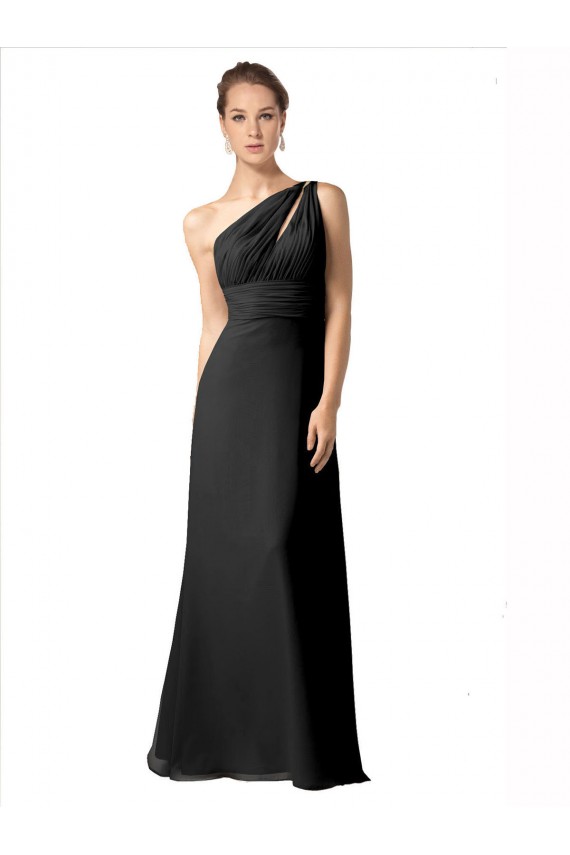 Beste Schwarz A-Linien Eine-Schulter Chiffon Lange Brautjungfernkleider