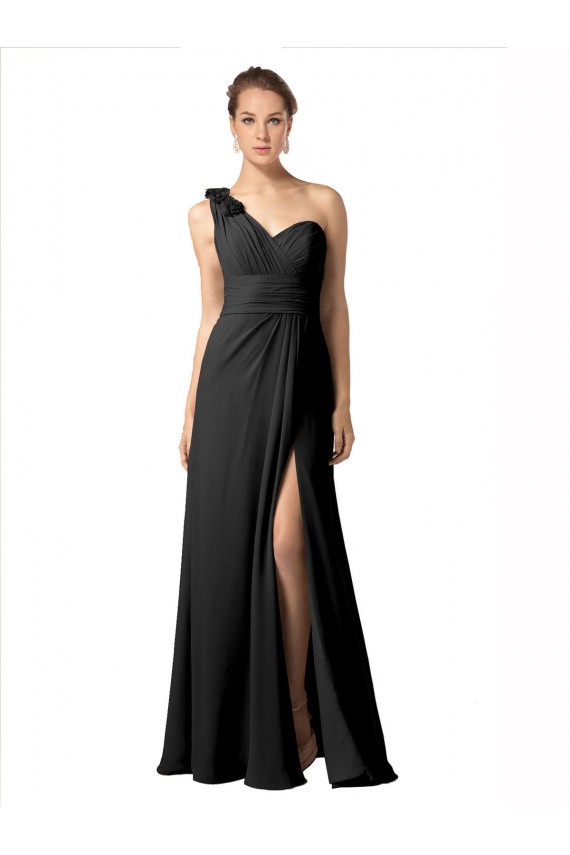 Beste Schwarz A-Linien Eine-Schulter Chiffon Lange Brautjungfernkleider