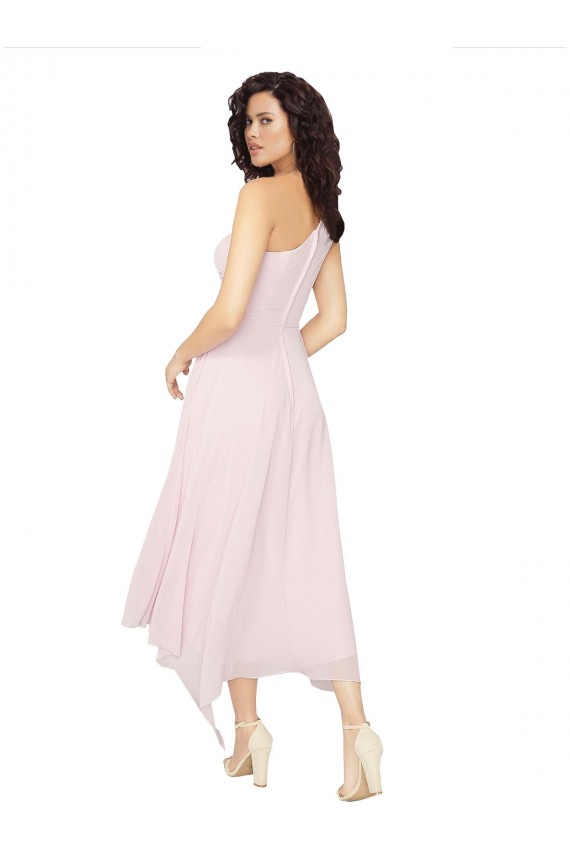 Beste Schwarz A-Linien Eine-Schulter Trägerlos Midi Chiffon Kurze Brautjungfernkleider / Cocktailkleider / Heimkehr Kleider