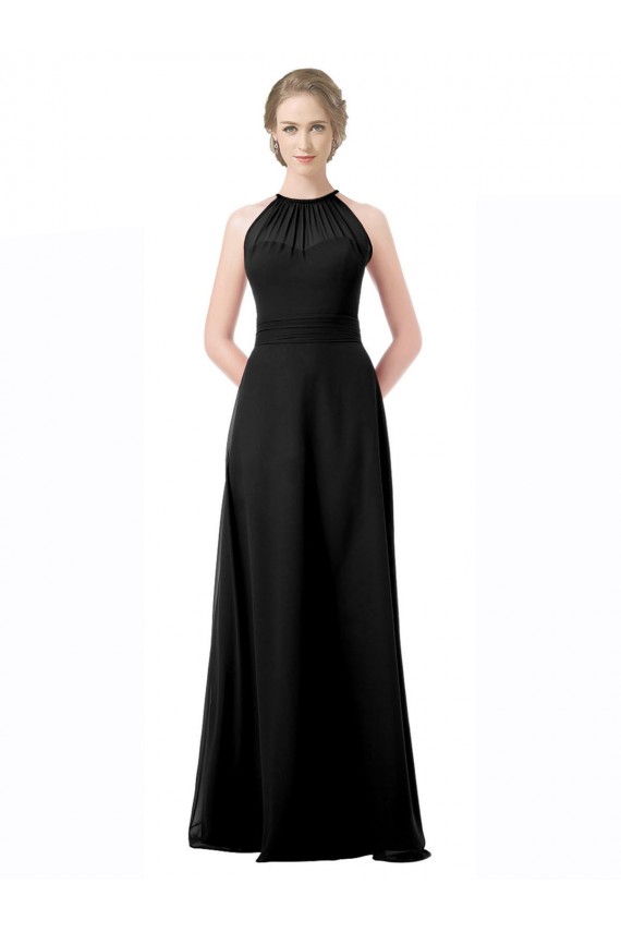 Beste Schwarz A-Linien Neckholder Chiffon Lange Brautjungfernkleider