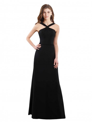 Beste Schwarz A-Linien Neckholder Chiffon Lange Brautjungfernkleider