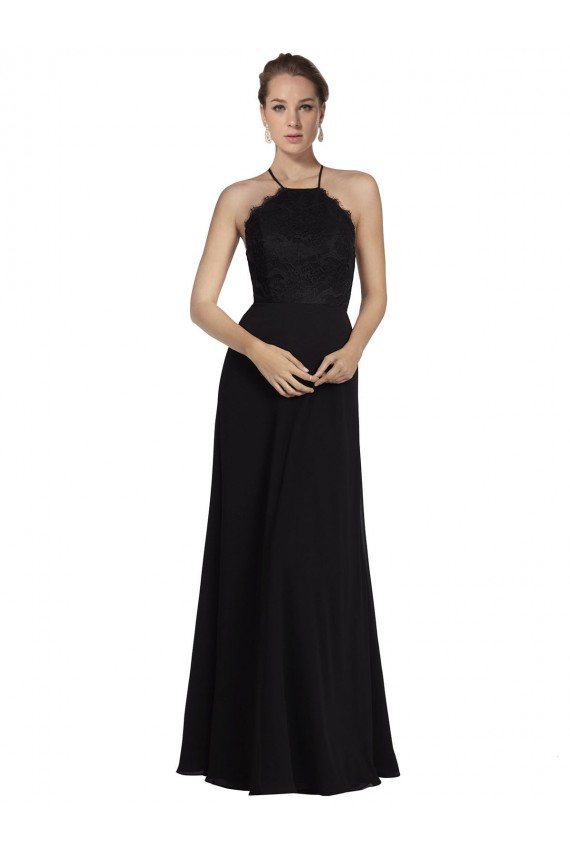 Beste Schwarz A-Linien Neckholder Chiffon Spitze Lange Brautjungfernkleider
