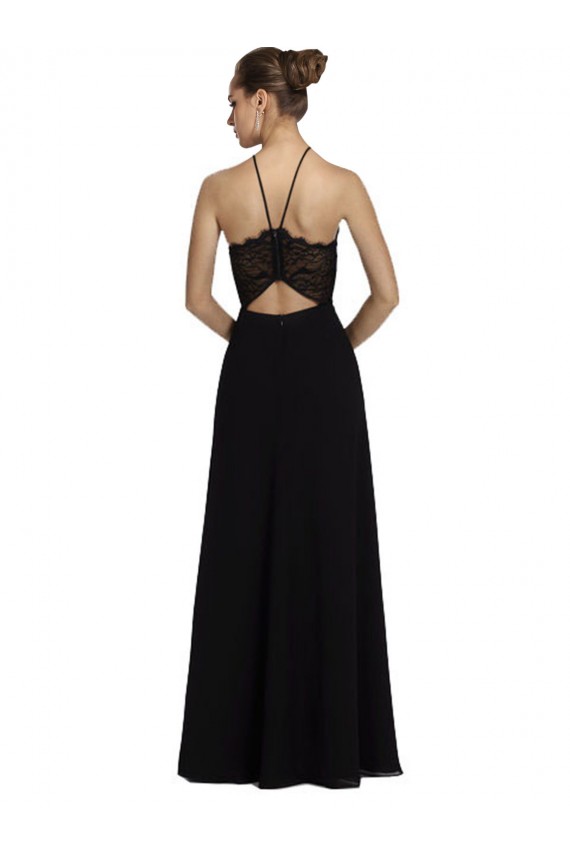 Beste Schwarz A-Linien Neckholder Chiffon Spitze Lange Brautjungfernkleider