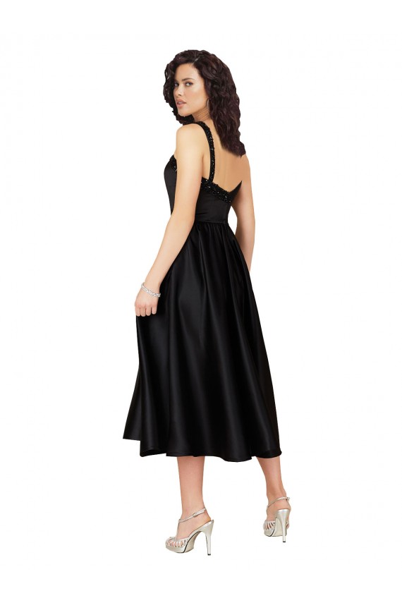 Beste Schwarz A-Linien Quadrat Ausschnitt Knielang Satin Kurze Brautjungfernkleider / Abiballkleider / Cocktailkleider / Heimkehr Kleider