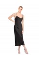 Beste Schwarz A-Linien Spaghetti-Träger Haube Ausschnitt Midi Stretch-Satin Kurze Formale Brautjungfernkleider / Abendkleider / Abiballkleider / Cocktailkleider / Heimkehr Kleider