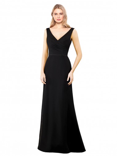 Beste Schwarz A-Linien V-Ausschnitt Chiffon Lange Brautjungfernkleider / Abiballkleider