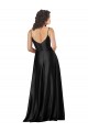 Beste Schwarz A-Linien V-Ausschnitt Seidiger Satin Lange Formale Brautjungfernkleider / Abendkleider / Abiballkleider