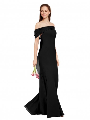 Beste Schwarz Meerjungfrau Off-Schulter Chiffon Lange Brautjungfernkleider / Abiballkleider