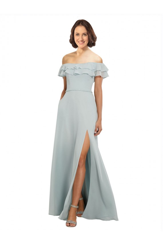 Beste Seeglas A-Linien Off-Schulter Chiffon Lange Brautjungfernkleider