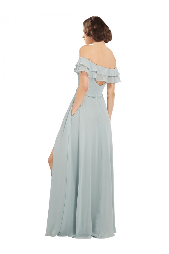 Beste Seeglas A-Linien Off-Schulter Chiffon Lange Brautjungfernkleider