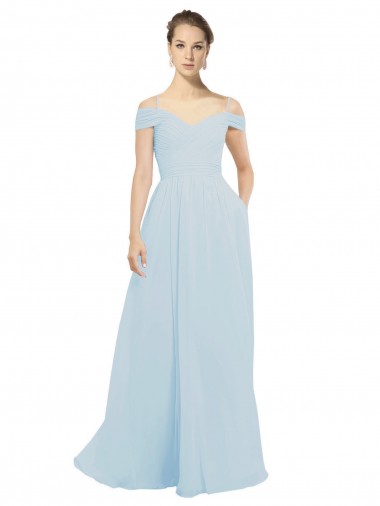 Beste Seeglas A-Linien Off-Schulter Chiffon Lange Brautjungfernkleider