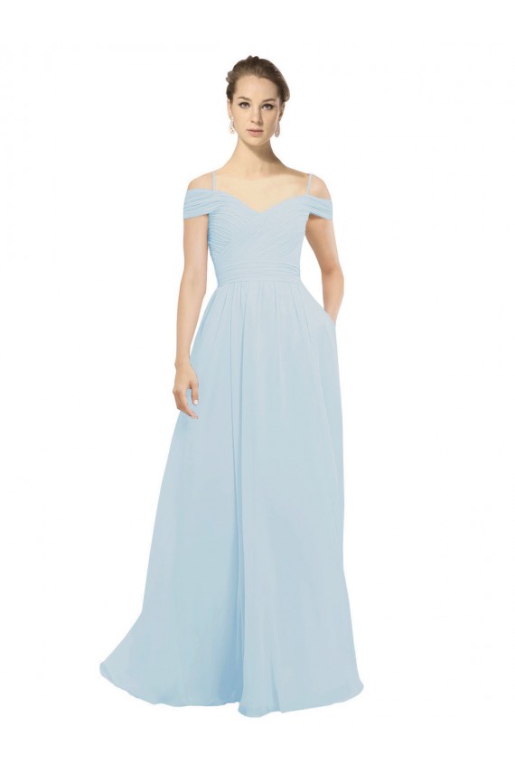 Beste Seeglas A-Linien Off-Schulter Chiffon Lange Brautjungfernkleider