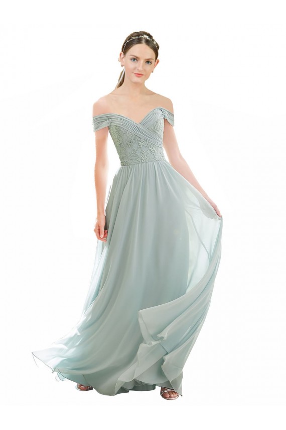 Beste Seeglas A-Linien Off-Schulter Chiffon Spitze Lange Brautjungfernkleider