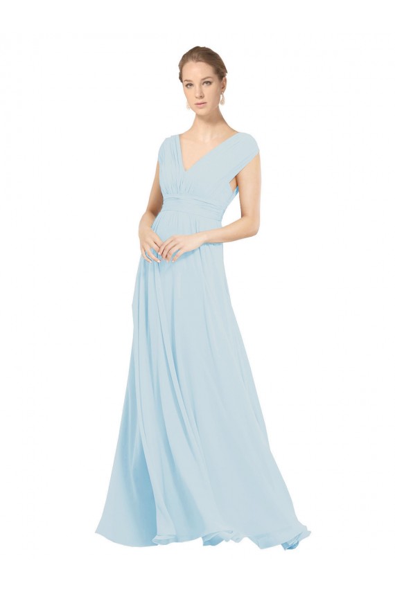 Beste Seeglas A-Linien V-Ausschnitt Chiffon Lange Brautjungfernkleider