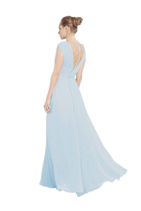 Beste Seeglas A-Linien V-Ausschnitt Chiffon Lange Brautjungfernkleider
