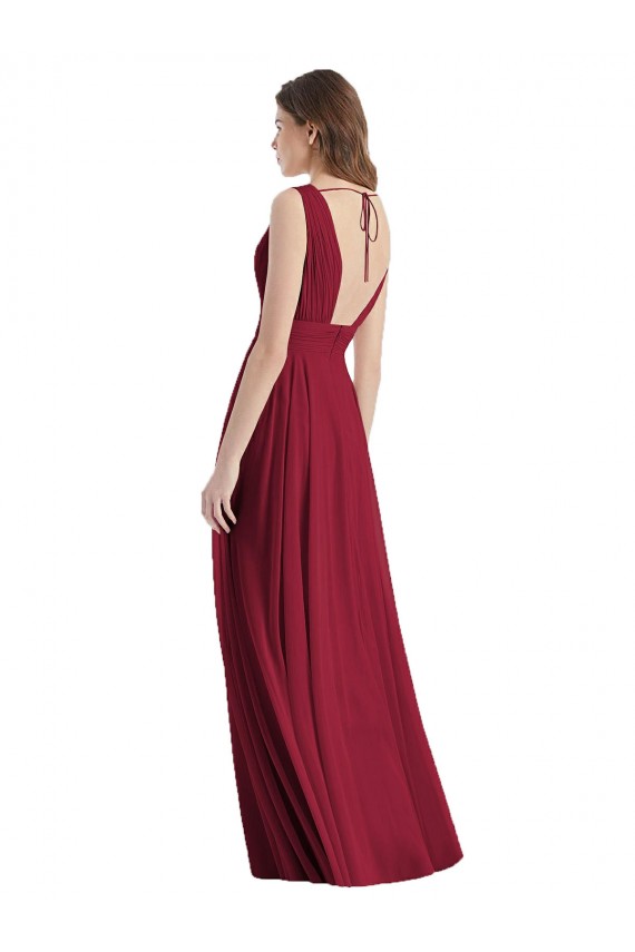 Beste Seeglas A-Linien V-Ausschnitt Chiffon Lange Brautjungfernkleider