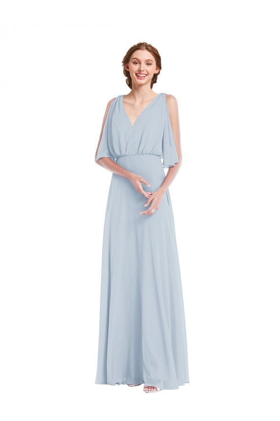 Beste Seeglas A-Linien V-Ausschnitt Chiffon Lange Brautjungfernkleider