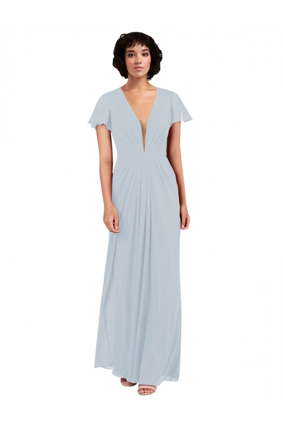 Beste Seeglas A-Linien V-Ausschnitt Chiffon Lange Brautjungfernkleider