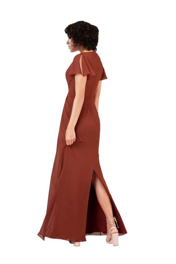 Beste Seeglas A-Linien V-Ausschnitt Chiffon Lange Brautjungfernkleider