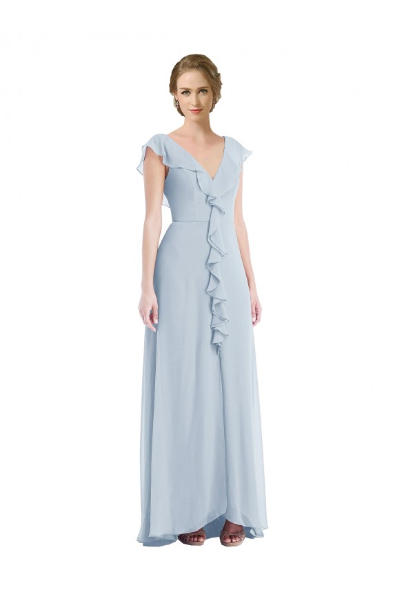 Beste Seeglas A-Linien V-Ausschnitt Chiffon Lange Brautjungfernkleider