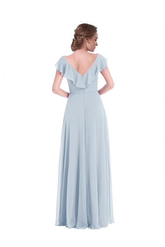 Beste Seeglas A-Linien V-Ausschnitt Chiffon Lange Brautjungfernkleider