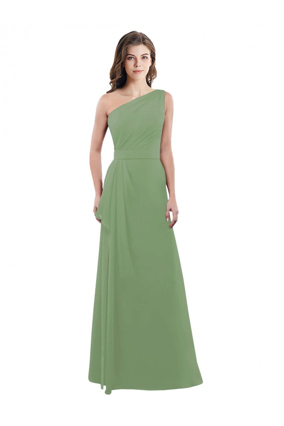 Beste Seegras A-Linien Eine-Schulter Chiffon Lange Brautjungfernkleider