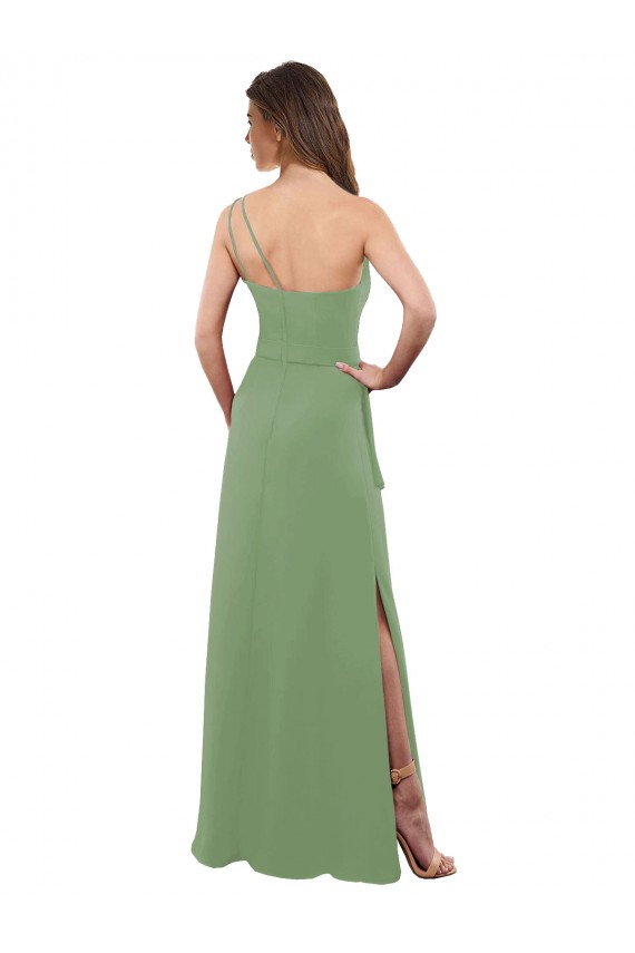 Beste Seegras A-Linien Eine-Schulter Chiffon Lange Brautjungfernkleider
