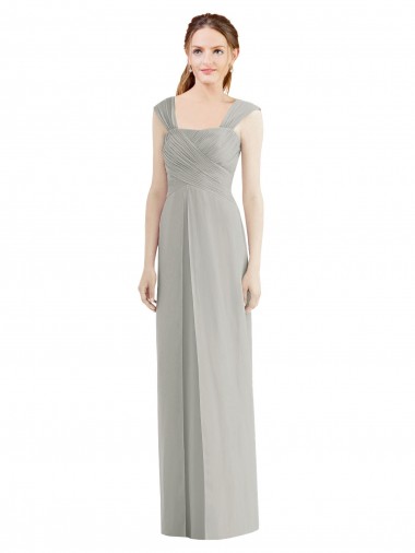 Beste Silber A-Linien Chiffon Lange Brautjungfernkleider
