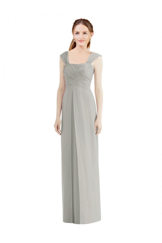 Beste Silber A-Linien Chiffon Lange Brautjungfernkleider