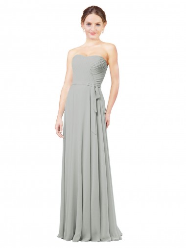 Beste Silber A-Linien Chiffon Lange Brautjungfernkleider