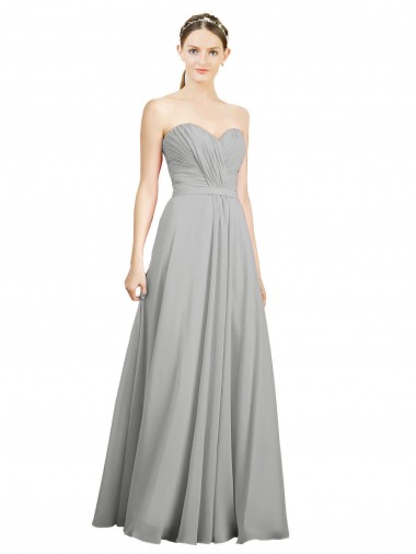 Beste Silber A-Linien Chiffon Lange Brautjungfernkleider
