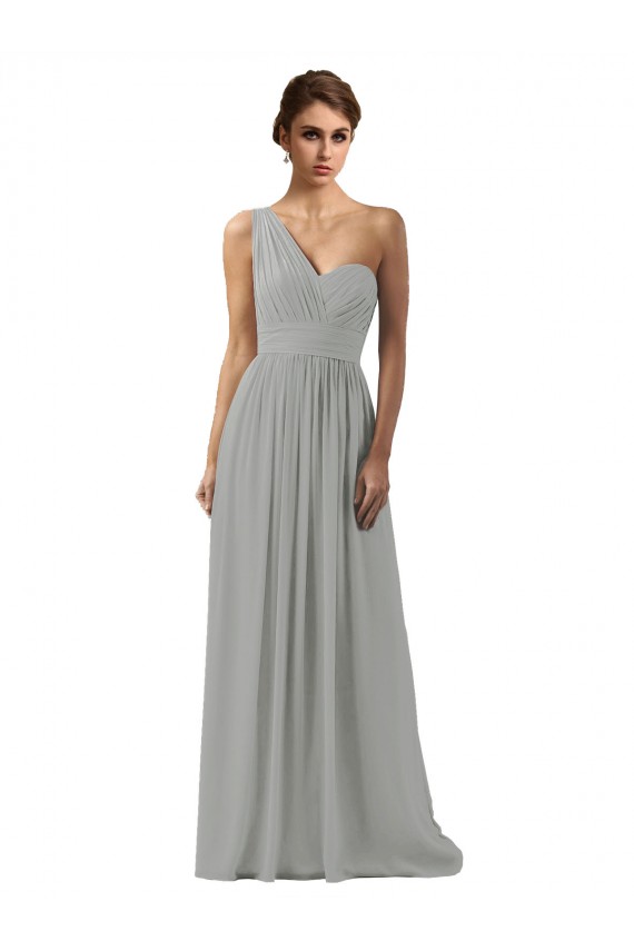 Beste Silber A-Linien Eine-Schulter Chiffon Lange Brautjungfernkleider