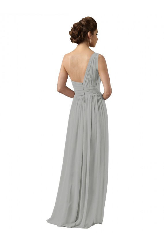Beste Silber A-Linien Eine-Schulter Chiffon Lange Brautjungfernkleider