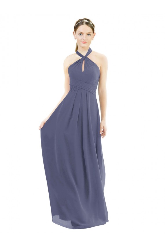 Beste Silberner Stein A-Linien Neckholder Chiffon Lange Brautjungfernkleider