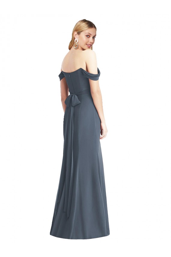 Beste Silberner Stein Trompete Off-Schulter Chiffon Lange Brautjungfernkleider